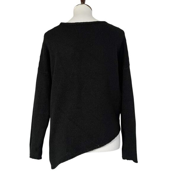 Helmut Lang Women's Black Scoop Neck Wool Blend Asymmetrical Knit Sweater Size M - Picture 5 of 12